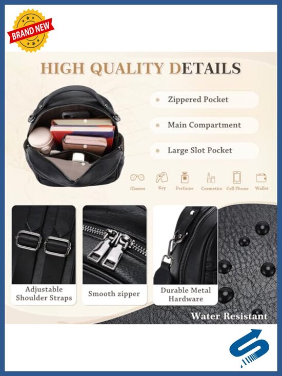 Mini Backpack Purse for Women, Vegan Leather Small Backpack Shoulder Handbag